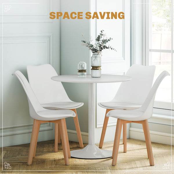 Round dining table set for 4 people for small spaces, apartment, white