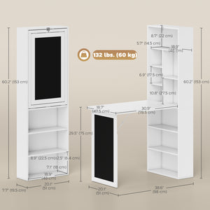 Foldable and convertible wall-mounted computer desk with blackboard, white