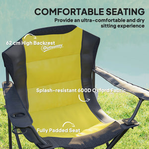 Set of 2 folding camping chairs with high back and cup holder 