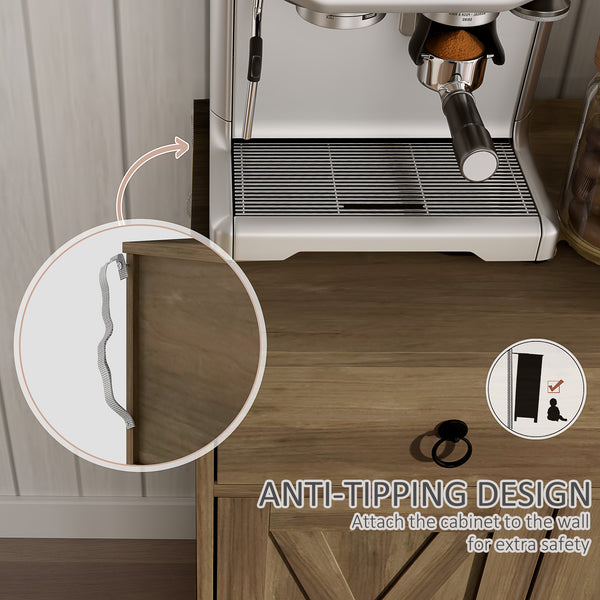 Sideboard with 2 drawers, 4 barn doors and 2 adjustable shelves, light brown