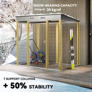 Galvanized metal garden shed with double doors and 2 vents, light grey