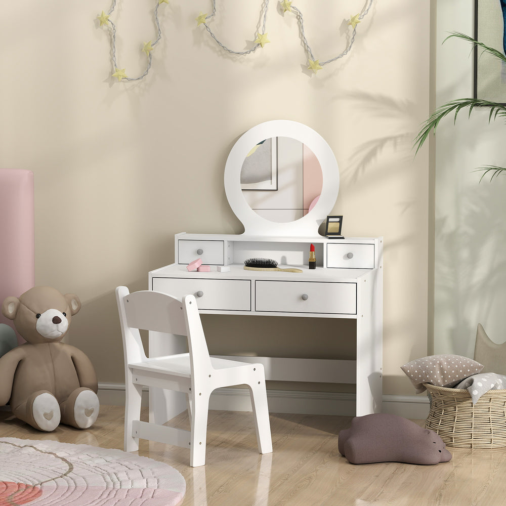 White dressing table with mirror, stool and storage drawers