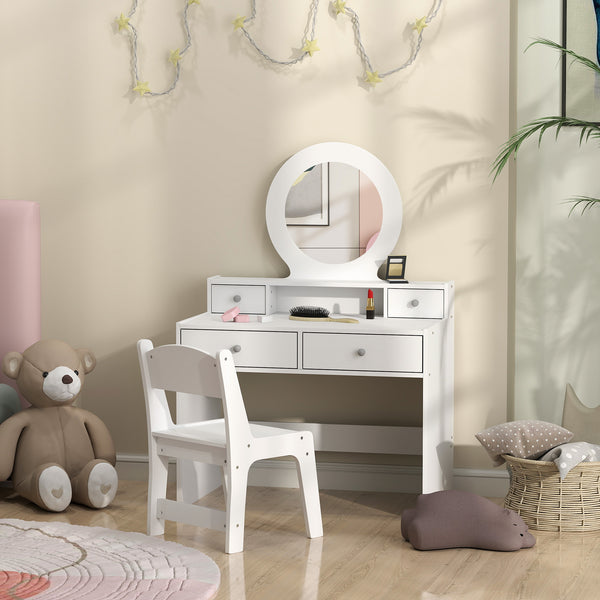 White dressing table with mirror, stool and storage drawers