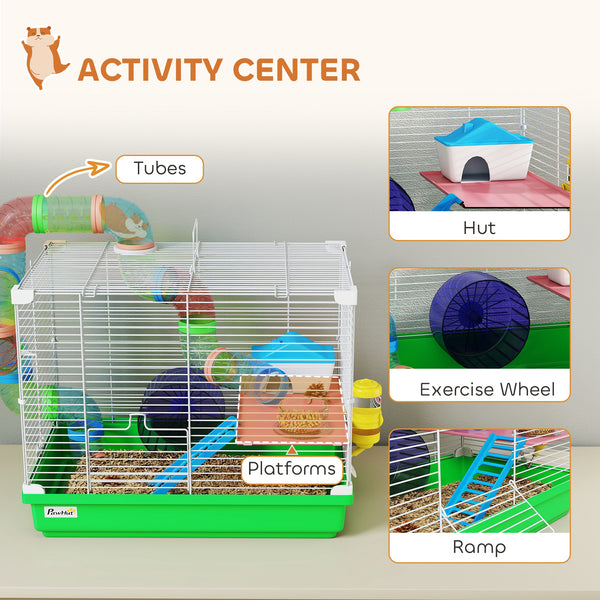 2-tier cage with tunnel for small rodents, green