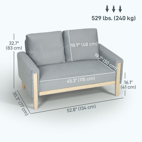 2-seater velvet sofa with solid wood legs, grey