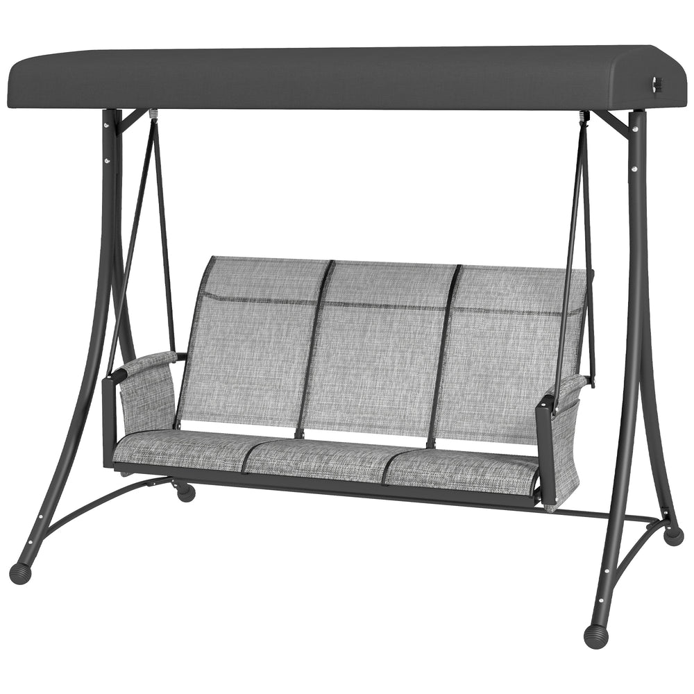 Swing chair for 3 people with adjustable canopy, heather grey