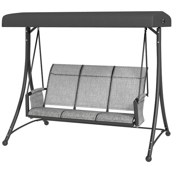 Swing chair for 3 people with adjustable canopy, heather grey