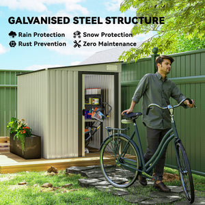 Lean-to metal garden shed with foundation, sliding door and 2 vents, white