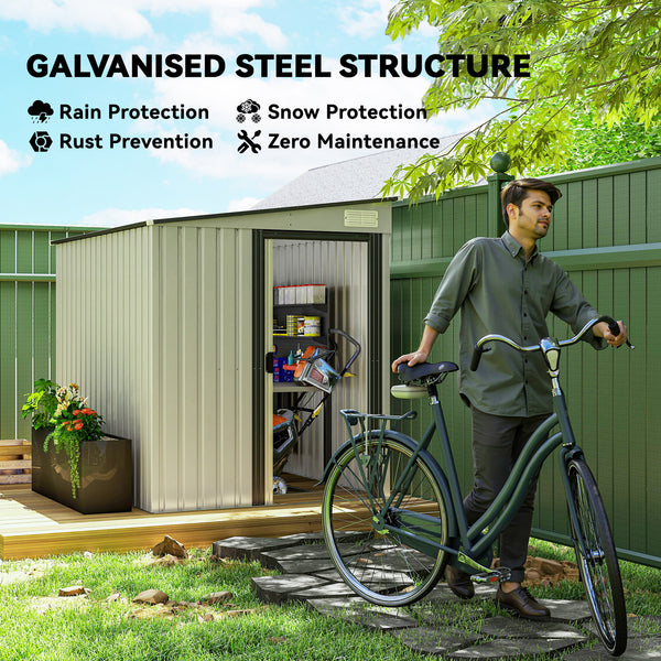 Lean-to metal garden shed with foundation, sliding door and 2 vents, white