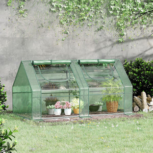Portable mini greenhouse with 2 PE/plastic tarpaulins