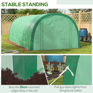 Improved tunnel greenhouse with wind resistance, mesh door and windows, green