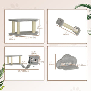 Wall-mounted cat tree with scratching post, ladder, hideaway and jumping platforms, light grey