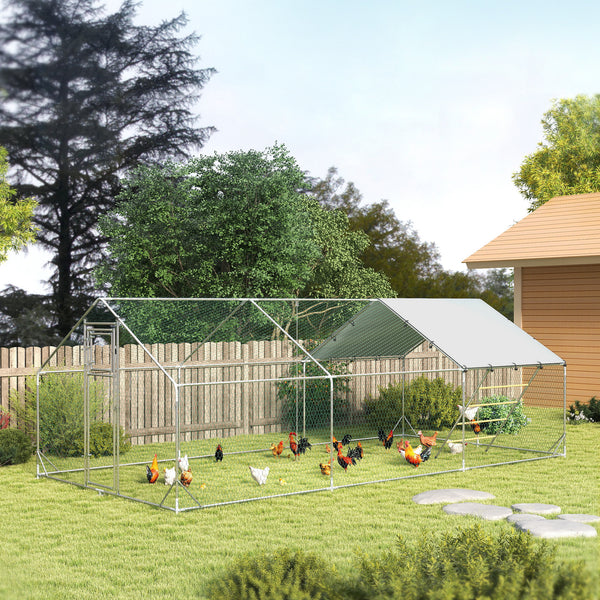 Large metal chicken coop with waterproof and UV-resistant cover