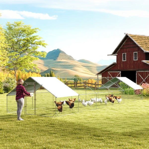 Metal chicken coop with waterproof and UV-resistant cover