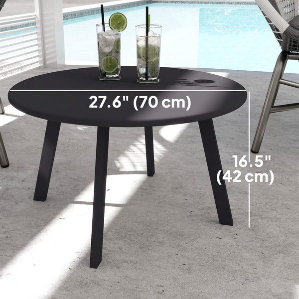 Round Outdoor Side Table with Metal Frame and Non-Slip Feet, Black