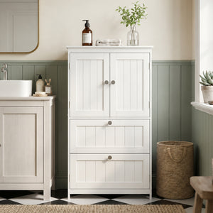 Bathroom storage cabinet with 2 drawers and adjustable shelf, white