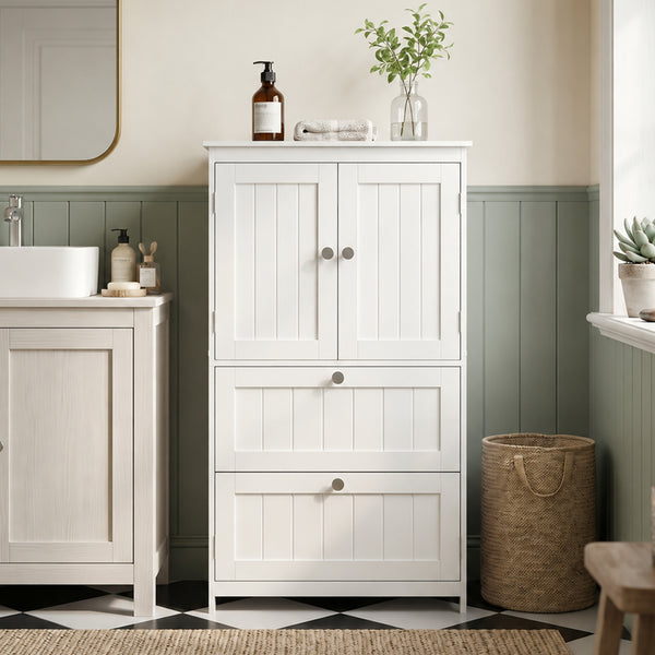 Bathroom storage cabinet with 2 drawers and adjustable shelf, white