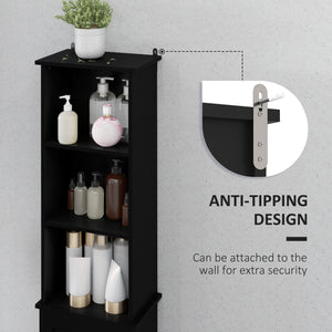 Bathroom Storage Cabinet, Freestanding Laundry Tower with 3-Tier Open Adjustable Shelf, Black