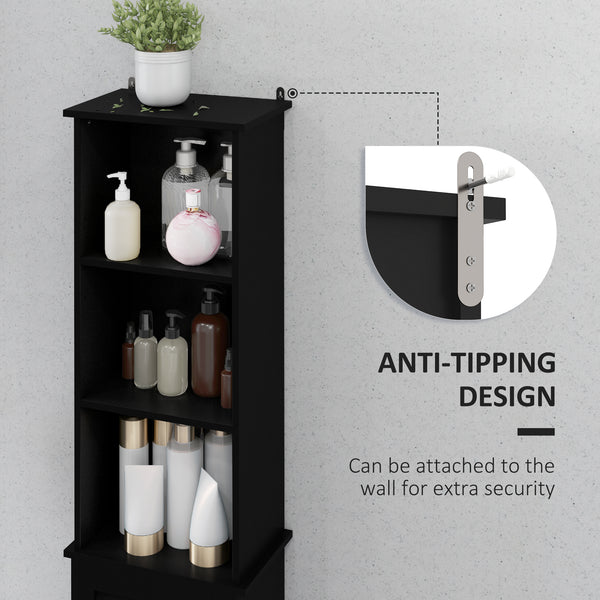 Bathroom Storage Cabinet, Freestanding Laundry Tower with 3-Tier Open Adjustable Shelf, Black