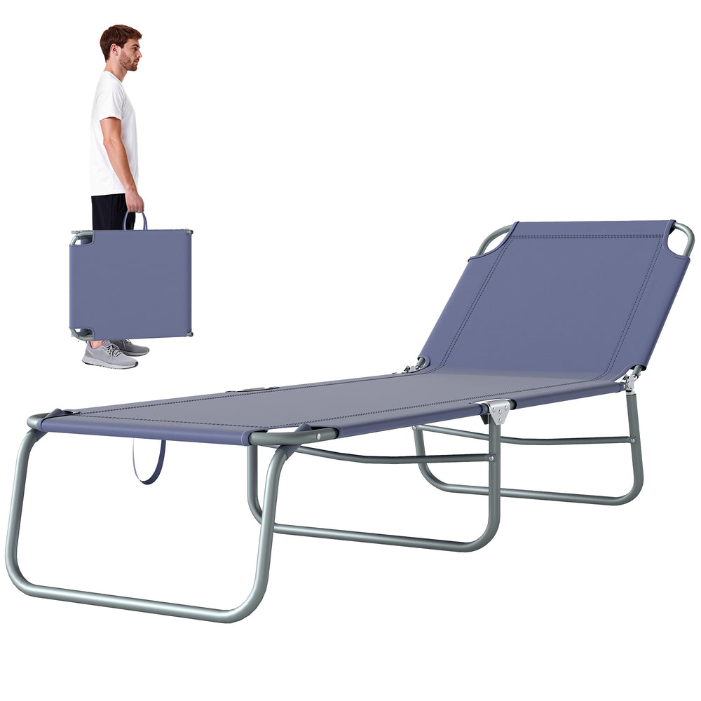 Folding Outdoor Lounge Chair Reclining Tanning Chair with Breathable Mesh Fabric for Patio Garden Pool, Navy Blue