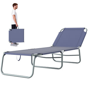 Folding Outdoor Lounge Chair Reclining Tanning Chair with Breathable Mesh Fabric for Patio Garden Pool, Navy Blue