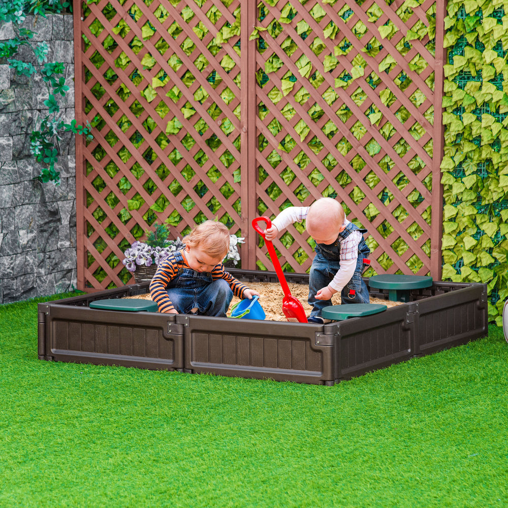 Sandpit with canopy and fabric cover, brown