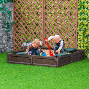 Sandpit with canopy and fabric cover, brown