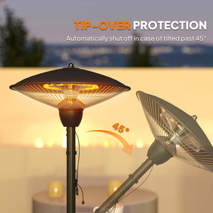 1500W electric patio heater with tip-over protection, black