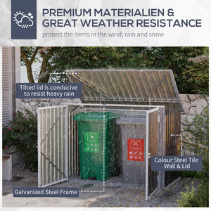 Outdoor bin shelter with double doors and ventilation, for 2 bins, dark grey