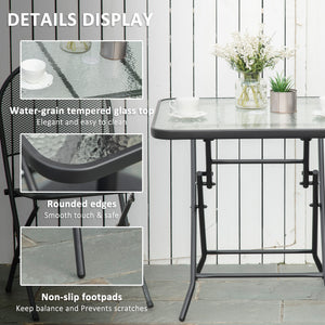 Square folding garden table with parasol hole, black