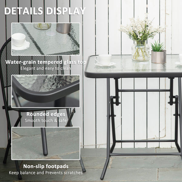Square folding garden table with parasol hole, black