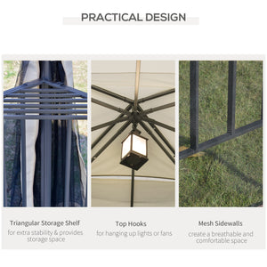 10'x10' Soft Top Patio Gazebo with Two-Tier Roof, Mesh Curtains, Display Shelves, Top Hooks, Cream Color