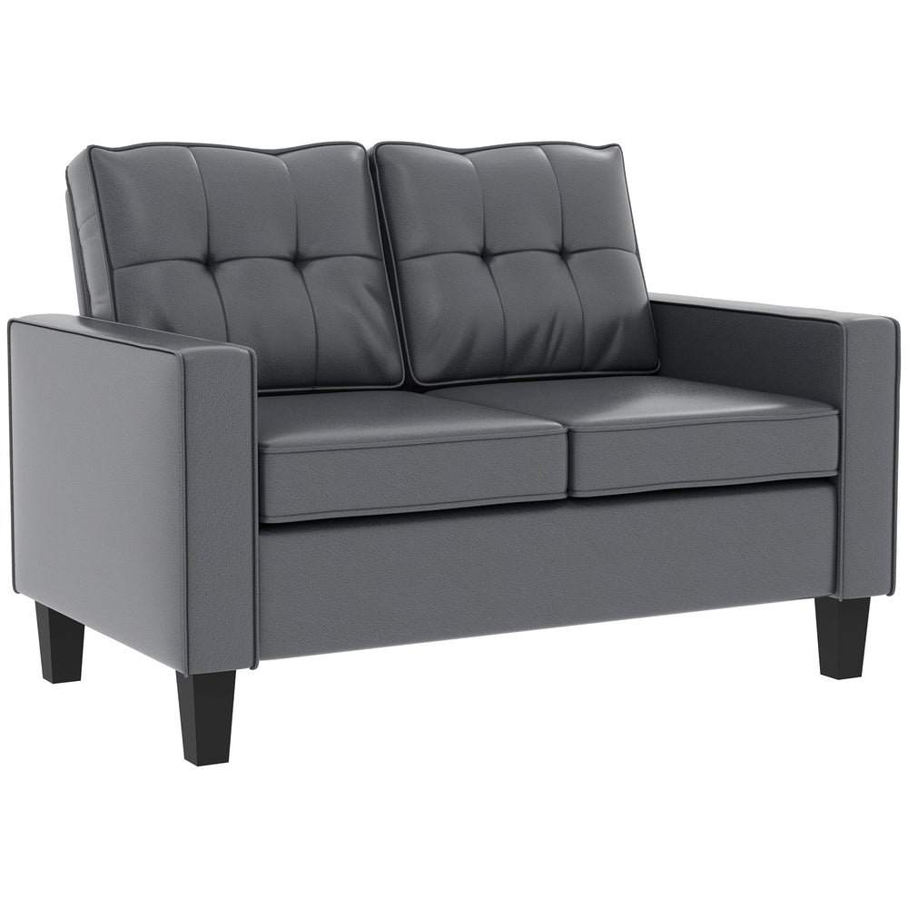 Upholstered faux leather loveseat with armrests, gray