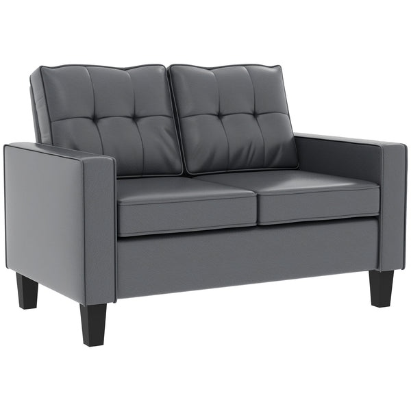 Upholstered faux leather loveseat with armrests, gray