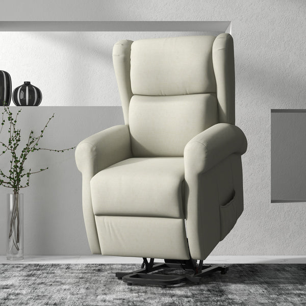 Electric Reclining Wingback Lift Chair with Footrest, Cream White