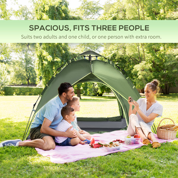 3-person family tent, 1000mm waterproof, with integrated groundsheet and carry bag, dark green