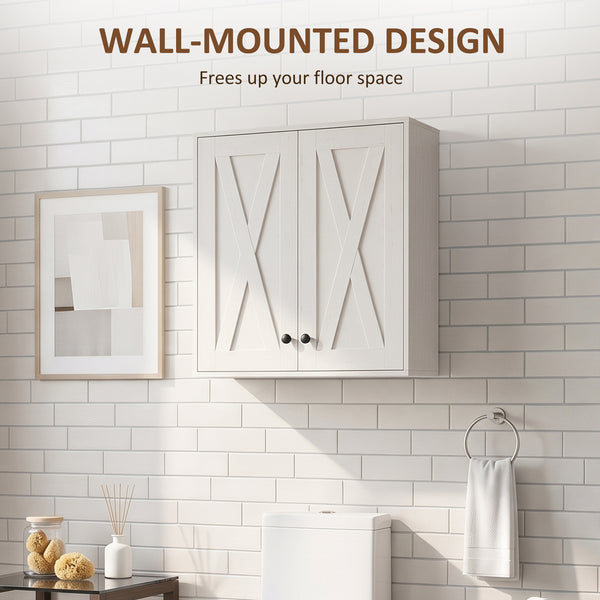 Bathroom wall cabinet with 2 doors and adjustable shelves, white