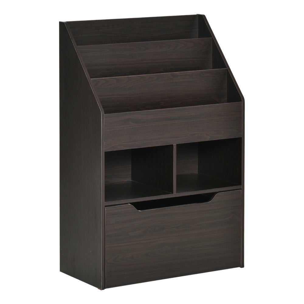 Multi-shelf bookcase with storage drawer, brown