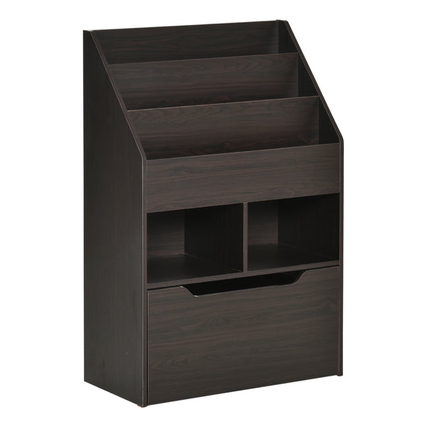 Multi-shelf bookcase with storage drawer, brown
