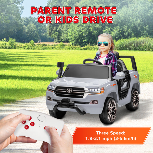 Licensed 12V Toyota Land Cruiser Car with Remote Control, Grey