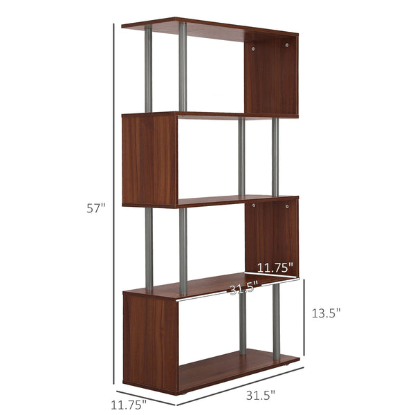 Modern slim wooden bookcase, brown