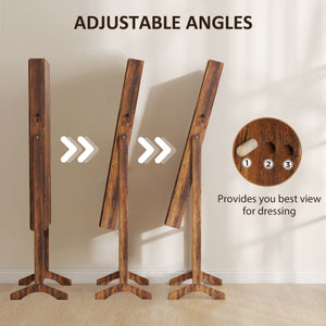 Lockable Jewelry Cabinet with LED Lighting and Storage, Rustic Brown