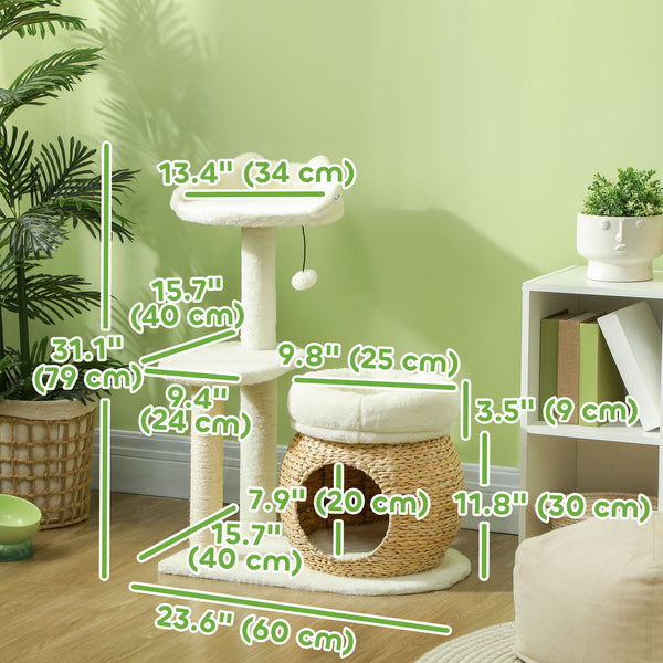 79cm Cat Tree with Scratching Posts, Cream White