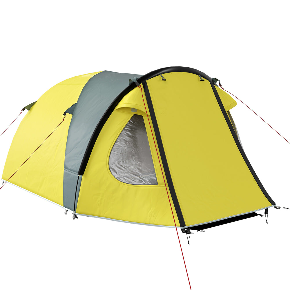 Camping tent with integrated awning and groundsheet