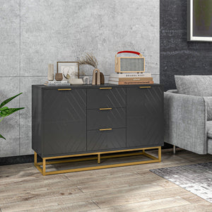 Storage sideboard with 3 drawers, adjustable shelves and doors, black