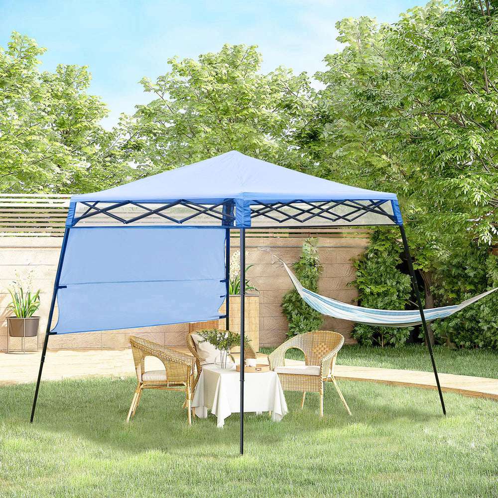 7 x 7 Folding Garden Canopy with Backpack and Adjustable Feet, Blue and Black