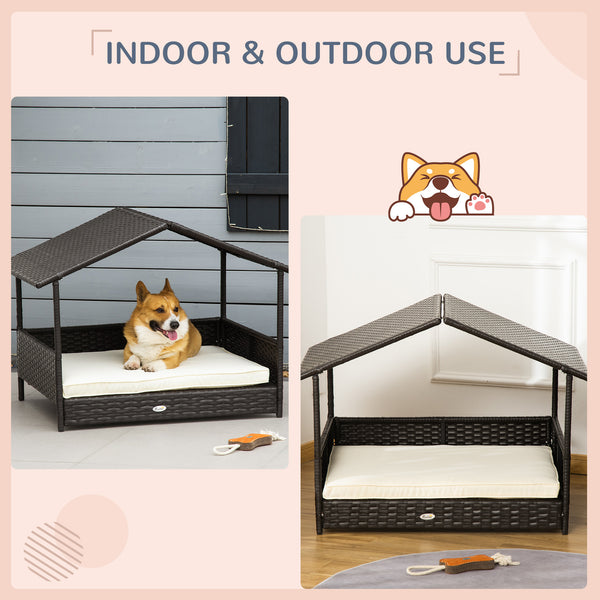 Raised rattan niche with canopy, off-white