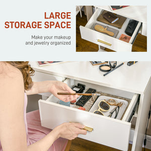 Dressing table with stool, LED illuminated mirror and drawers, white