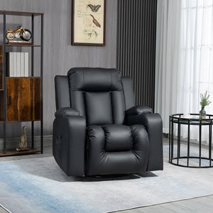Massage recliner chair, 360° swivel, upholstered in synthetic leather, black
