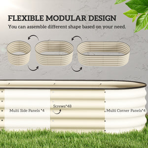 Raised galvanized steel planter with safety rim, cream white